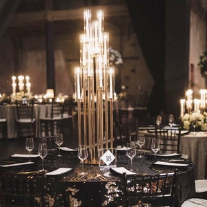 120cm Tall 10 Arms Square Base Gold Candlesticks Wedding Floor <strong>Candelabra</strong> With Hurricanes on the Top Candelabros De Metal - Product Image 2