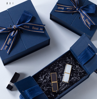En stock, boîte cadeau rigide en forme de livre, bleue, à couvercle rabattable, écologique, portable, pour l'emballage de bijoux et de montres