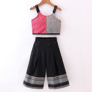 Twisha Ensemble haut imprimé en coton rose et noir pour filles avec pantalon palazzo, tenue de fête ethnique pour enfants (6 mois à 14 ans) - Product Image 1