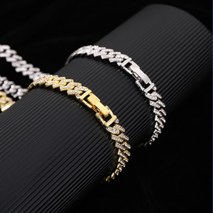 Flat Cuban <b>Chain</b> with Full Crystals for Men and Women <b>Iced</b> <b>Out</b> Hip Hop Style Gold Plated Necklace With Watch Clasp - Product Image 3