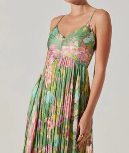 Robe longue plissée à bretelles fines imprimé floral pour femme, dos nu, élégante et sexy, idéale pour les vacances d'été - Product Image 5
