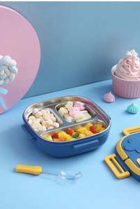 Boîte à bento simple en acier inoxydable, hermétique, anti-fuite, chauffable, à un seul niveau, 3 compartiments, avec couverts, 1-3L - Product Image 5