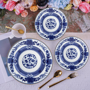 Nouveau Style Assiette Ensemble De Luxe Bleu Floral Dîner Ensemble Fine Bone China <span class=keywords><strong>Vaisselle</strong></span> De Mariage <span class=keywords><strong>Vaisselle</strong></span> pour Événement & Restauration & Location - Product Image 6