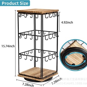 Expositor de pendientes de madera de 3 niveles, giratorio, con estructura de hierro para almacenamiento y exhibición. - Product Image 4