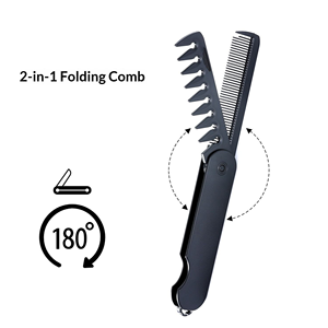 Peigne de poche pliable 2-en-1 pour hommes, portable, à dents fines et larges, design rabattable, pour coiffure et soin de la <span class=keywords><strong>barbe</strong></span>, durable et robuste - Product Image 2