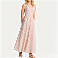 Robe longue décontractée pour femme, drapée, bustier, broderie florale rose, volants, sans manches, idéale pour les vacances – Vente en gros sur mesure Printemps-Été