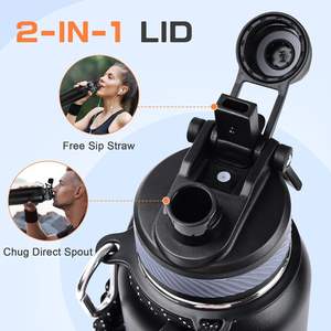 सिप के साथ पोर्टेबल जिम धातु की बोतलें और 1 ढक्कन डबल लेयर वैक्यूम इन्सुलेट स्टेनलेस स्टील अनुकूलित स्पोर्ट्स बोतलें - Product Image 4