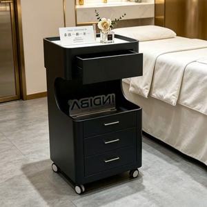 Chariot de Salon Moderne Crème Premium avec Tiroirs Intégrés, Étagère Ouverte et Roues Silencieuses pour Clinique et Spa - Product Image 6