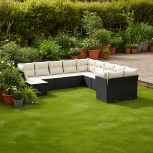 Black Cream Garden <b>Sofa</b> Set 10 Seater Outdoor <b>Rattan</b> Contemporary Weather Resistant Furniture - Product Image 2