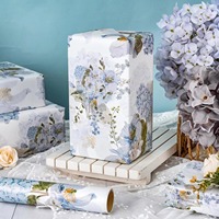 Papier d'emballage écologique en PE, rouleau bleu Hortensia, pour artisanat, fêtes, cadeaux d'anniversaire, fête des Mères, mariage, Saint-Valentin, naissance
