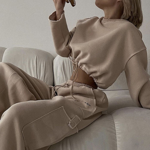 Survêtements personnalisés pour femmes Rhin Stone, ensembles de pantalons de survêtement et de sweats à capuche à manches longues délavés à l'acide/ - Product Image 6