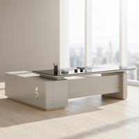 Bureau de direction moderne en forme de L, table d'ordinateur de luxe, bureau de travail en bois, poste de direction avec tiroirs, ensemble de meubles