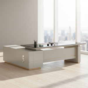 <span class=keywords><strong>Bureau</strong></span> de direction moderne en L, table d'ordinateur de luxe en bois pour cadre, poste de travail de PDG avec tiroirs, mobilier de maison - Product Image 6