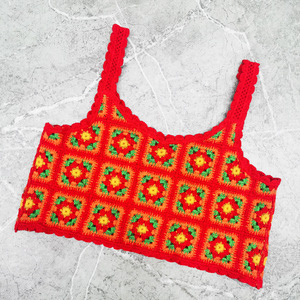 Débardeur Chic Vintage Européen et Américain Personnalisé pour Femme, Top en <span class=keywords><strong>Crochet</strong></span> Fait Main, Camisole à Carreaux <span class=keywords><strong>Granny</strong></span>-Check - Product Image 5