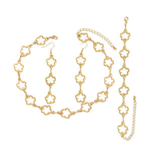2025 vente en gros nouveau exquis de haute qualité Vintage mariage couleur or collier boucles d'oreilles Bracelet Floral découpe Accent ensemble de bijoux - Product Image 1