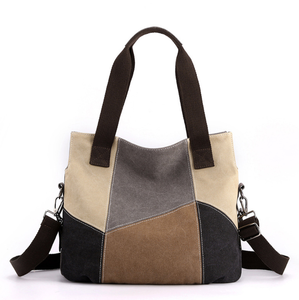 Vintage <b>Canvas</b> Tote <b>Bag</b> Contrast Color Block Shoulder Handbag <b>Large</b> Capacity Shopping Travel <b>Bag</b> for Women - Product Image 1