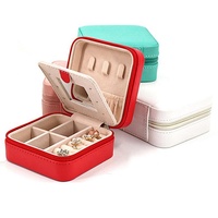 Portable Zipper Bijoux Boîte De Rangement Forme Carrée En Cuir Maquillage Organisateur Miroir pour Voyage Affichage Bracelets Anneaux Bijoux