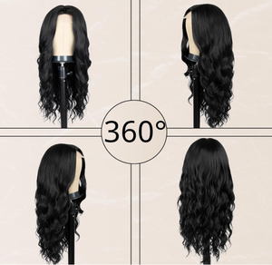 Alta calidad Color negro Onda del cuerpo con flequillo Resistente al calor Mujer Moda Diario Pelucas sintéticas - Product Image 2