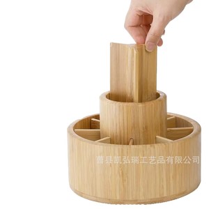 Caja de almacenamiento giratoria de bambú para papelería, artículos de papelería para estudiantes, caja de almacenamiento para bolígrafos de acuarela, caja de almacenamiento multiusos para brochas de maquillaje - Product Image 5