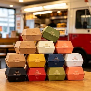 กล่องกระดาษสีขาวขนาดใหญ่ เกรดอาหาร สำหรับบรรจุอาหารจานด่วน ไก่ทอด เบอร์เกอร์ กล่องกระดาษสี่เหลี่ยมสำหรับใส่เบอร์เกอร์  รับพิมพ์ลายตามสั่ง - Product Image 1