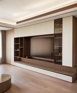 Meuble TV Minimaliste OEM ODM, Fabrication Directe Usine, Unité de Rangement en Bois et Blanc Crème avec Tiroirs pour Entrepreneurs Résidentiels - Product Image 3