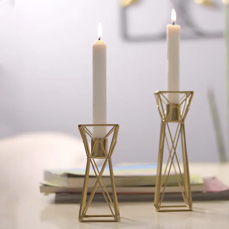 Nordic romantic dining table decoration candlestick ornaments in stock wholesale creative hollow metal candle holders