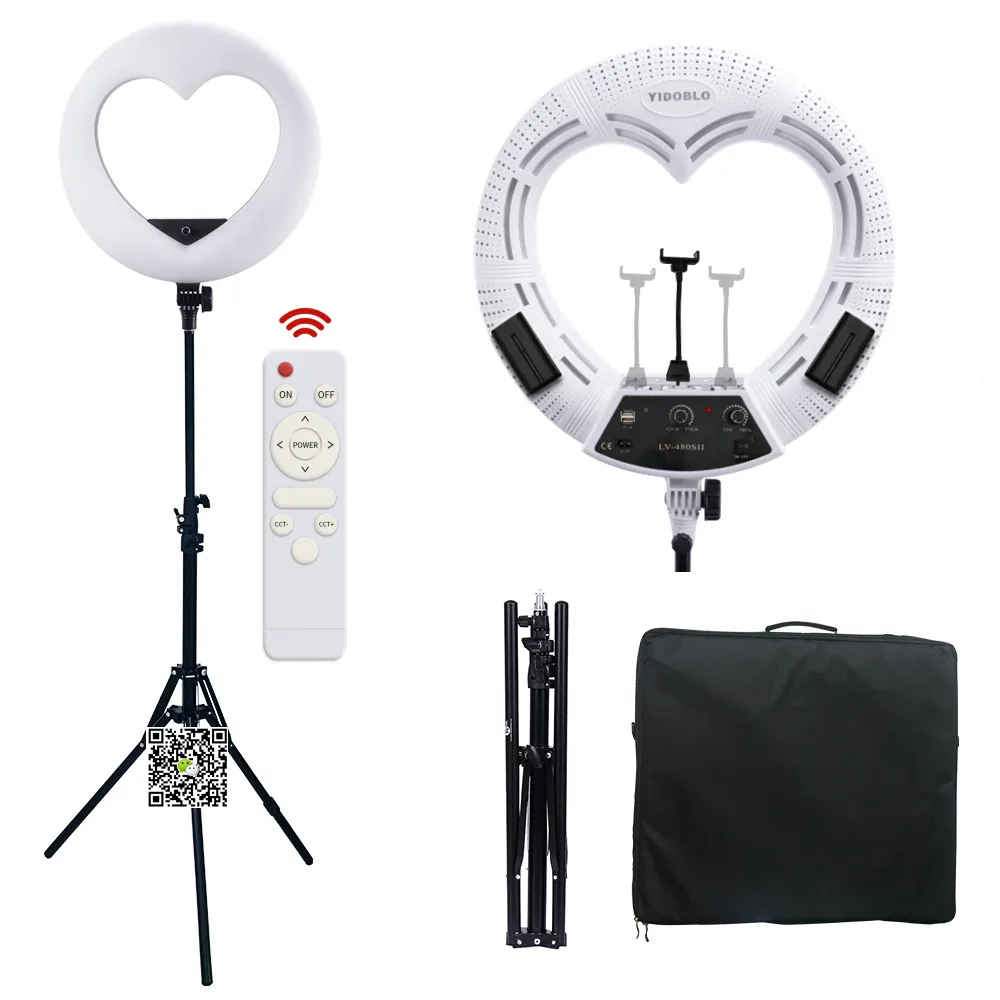 360 degree spin tikto video led half moon heart shaped selfie ring light with tripod stand