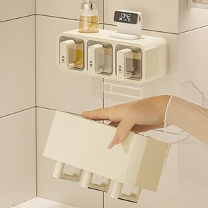 Caja de Condimentos de Plástico para Montar en la Pared de la Cocina; Contenedor de Almacenamiento de Especias de Estilo Japonés de Alta Gama con Tres Compartimentos para Uso Doméstico - Product Image 3