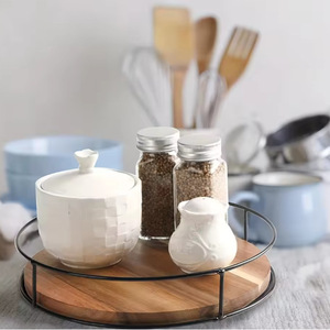 Wooden Kitchen <b>Spice</b> <b>Rack</b> 22.8cm Round <b>Rotatable</b> Desktop Organizer Storage Tray - Product Image 4