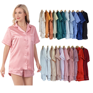 Wholesale Luxury Bride Pink Pajamas Women's Short Sleeves Silk Satin Plus Size Women Shorts Elastic Waist Bridal Pajama Set Pjs