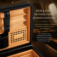 GUEVARA Tube à cigares de voyage en cuir grain crocodile, doublure en cèdre espagnol, humidor portable à fermeture éclair, support de rangement à compartiments, personnalisable