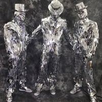 Ropa de Actuación Moderna con Espejos de Cristal Plateado para DJ, Club, Fiesta, Discoteca, Escenario, Disfraces de Halloween - Trajes de Trabajo para Zanqueros