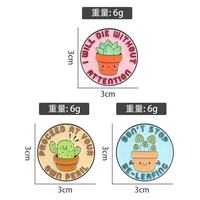 Lot de broches en alliage de zinc émaillé, plaqué nickel noir, avec motifs de plantes succulentes et cactus en pot, style dessin animé mignon, et slogans amusants et coquins