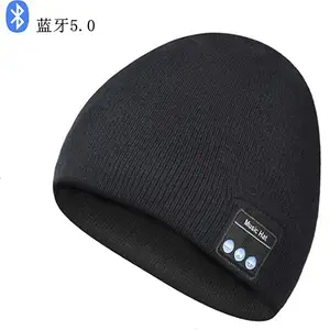 Kış kalın sıcak Bluetooth bere şapka toptan örgü şapka düz renk özel kulak koruyucu kasketleri