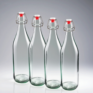 <span class=keywords><strong>Bouteille</strong></span> en verre scellée ronde transparente de haute qualité 250ml 500ml 750ml bouteilles de brassage de bière en verre à dessus pivotant avec rabat - Product Image 1