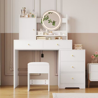 Table de toilette compacte et minimaliste avec miroir éclairé, tiroirs et étagère de rangement pour chambre à coucher, dressing ou bureau de maquillage
