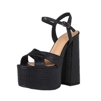 Sandales à plateforme en daim noir pour femme, à talon haut, à brides croisées, bout ouvert, bride cheville, talon carré, boucle, pour soirée, club, ou tenue habillée