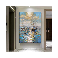 Abstrait océan et bateau à voile en trois dimensions Texture épaisse décoration peinture à l'huile livraison directe salon moderne 3d Pop