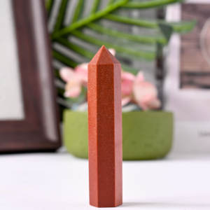 Tour en pierre de grès dorée, pointe de cristal, pierre de guérison, ornement Feng Shui pour la décoration de la maison et du bureau, vente en gros - Product Image 3