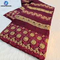 Tissu en dentelle de polyester Sinya, dernière collection, luxe, diamants et cristaux, 5 yards, broderie personnalisée de pierres, voile suisse pour robe de mariée