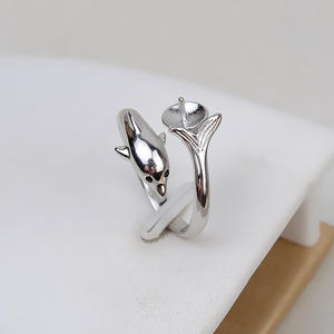 แหวนเงินแท้ S925 รูปปลาโลมา ดีไซน์เรียบหรู งานแฮนด์เมด สำหรับผู้หญิง ปรับขนาดได้ 7-9 พร้อมที่ใส่ไข่มุก 1811 - Product Image 2