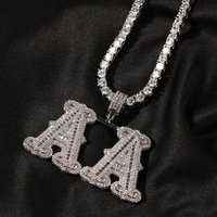 Pendentif lettre initiale de rappeur personnalisé glacé CZ Bling pendentif lettre Hiphop majuscule Cursive lettres collier