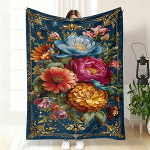 Couverture en flanelle à motif floral, couverture de sieste, douce pour la peau, réversible, pour chambre à coucher, salon, impression personnalisée OEM ODM YH- - Product Image 6