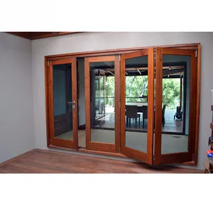 Pintu lipat kayu laris gaya lipat dua pintu kayu padat desain kaca istimewa pintu interior