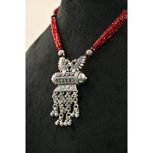 Ethnic 925 Silver Oxidised Jantar Tassel Beaded Necklace Natural Stone Inlay Women's Statement Jewelry Mala Style for Wedding - Product Image 3