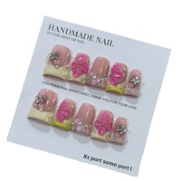 Ongles à presser pré-dessinés, style bec de canard, faits main, avec sculptures 3D, style français, blocs de couleurs rose-vert et accents diamantés – Meilleures ventes