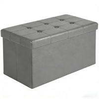 Banc ottoman en cuir PVC noir de 76 cm (30 pouces), boîte de rangement pliable et pouf ottoman