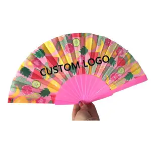 Wholesale custom printed hand held fan plastic nylon bamboo wedding foldable hand fan