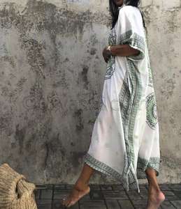 OEM High Quality Silk Digital Printed With Silver Sequin Maxi Long Sleeve <b>Kaftans</b> <b>Beach</b> <b>for</b> Women - Product Image 4