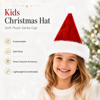 Chapeau de Père Noël pour enfants 60G avec logo personnalisé, petit pompon en fourrure rouge et blanc, 38 cm, pour fêtes de Noël, vente en gros OEM